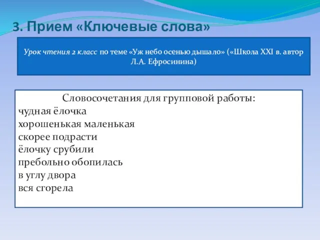 3. Прием «Ключевые слова» Урок чтения 2 класс по теме