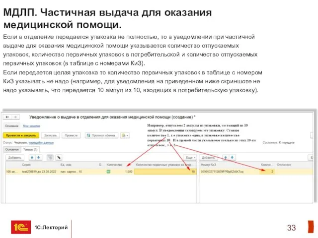 МДЛП. Частичная выдача для оказания медицинской помощи. Если в отделение