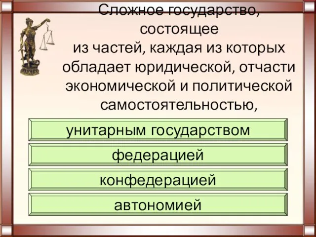 Сложное государство, состоящее из частей, каждая из которых обладает юридической,