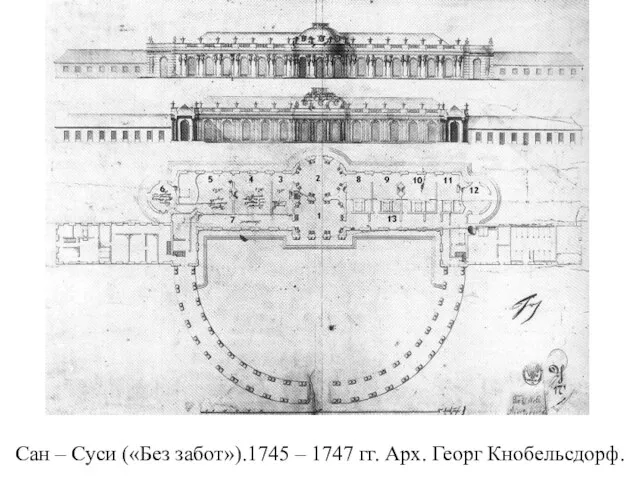 Сан – Суси («Без забот»).1745 – 1747 гг. Арх. Георг Кнобельсдорф.