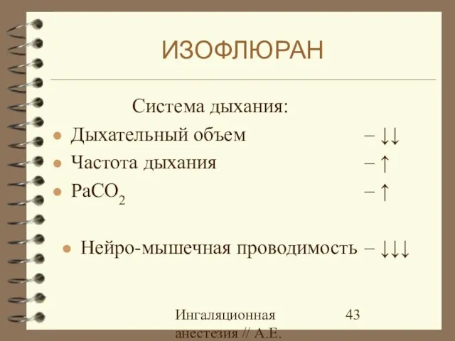 Ингаляционная анестезия // А.Е.Карелов, СПб МАПО Система дыхания: Дыхательный объем