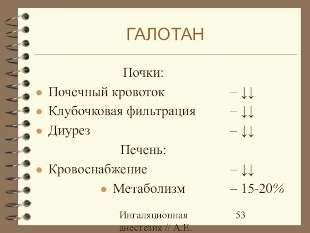 Ингаляционная анестезия // А.Е.Карелов, СПб МАПО Почки: Почечный кровоток Клубочковая