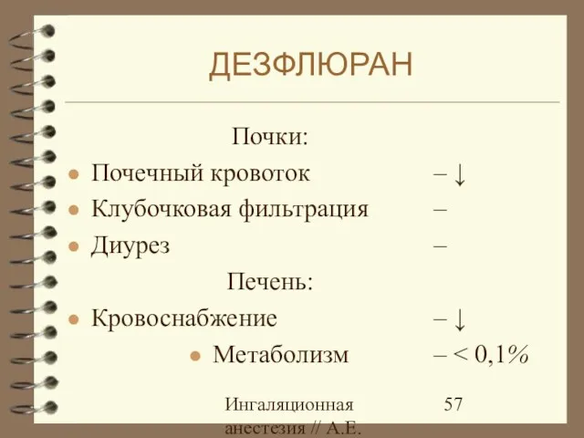 Ингаляционная анестезия // А.Е.Карелов, СПб МАПО Почки: Почечный кровоток Клубочковая