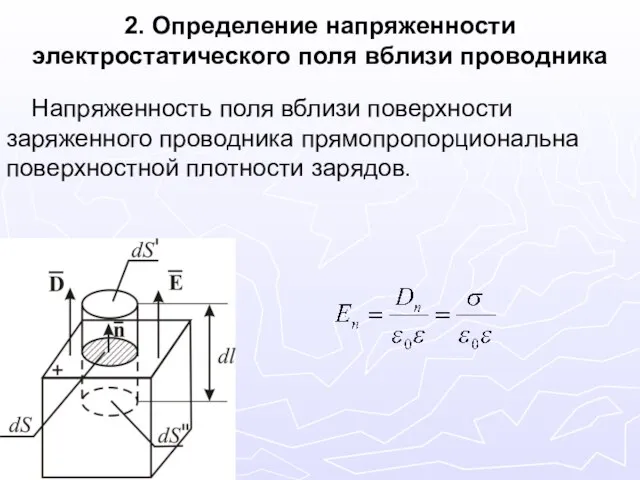 2. Определение напряженности электростатического поля вблизи проводника Напряженность поля вблизи поверхности заряженного проводника