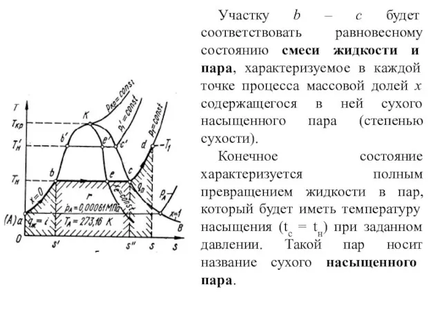 Участку b – с будет соответствовать равновесному состоянию смеси жидкости