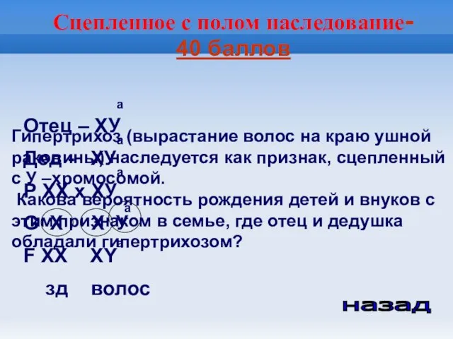 Сцепленное с полом наследование- 40 баллов Отец – ХУ Дед