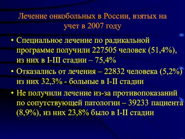 Лечение онкобольных в России, взятых на учет в 2007 году