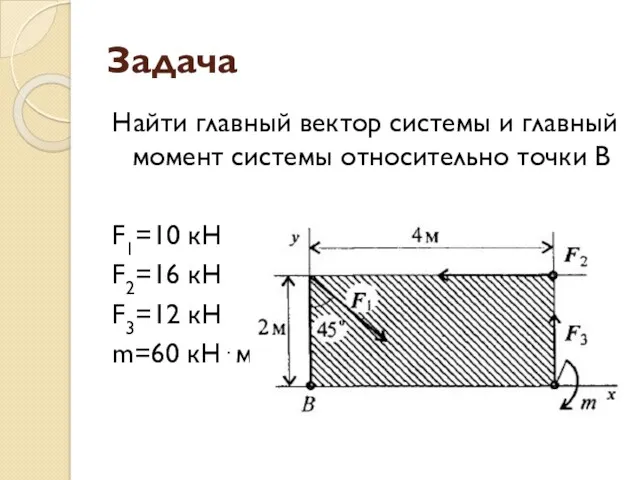 Задача Найти главный вектор системы и главный момент системы относительно