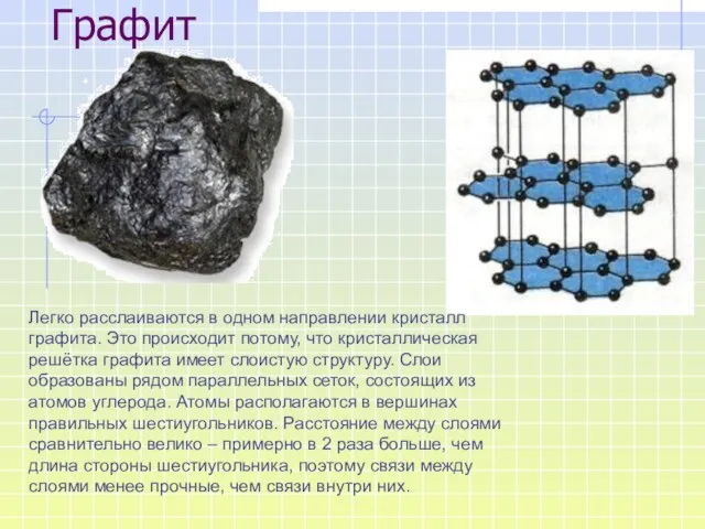 Графит Легко расслаиваются в одном направлении кристалл графита. Это происходит
