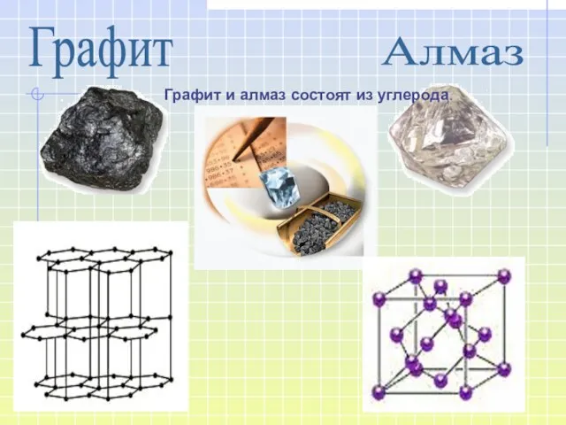 Графит Алмаз Графит и алмаз состоят из углерода.