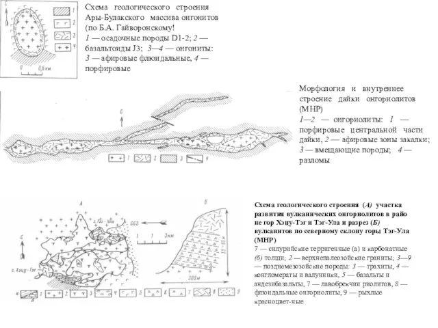 Схема геологического строения Ары-Булакского массива онгонитов (по Б.А. Гайворонскому! 1