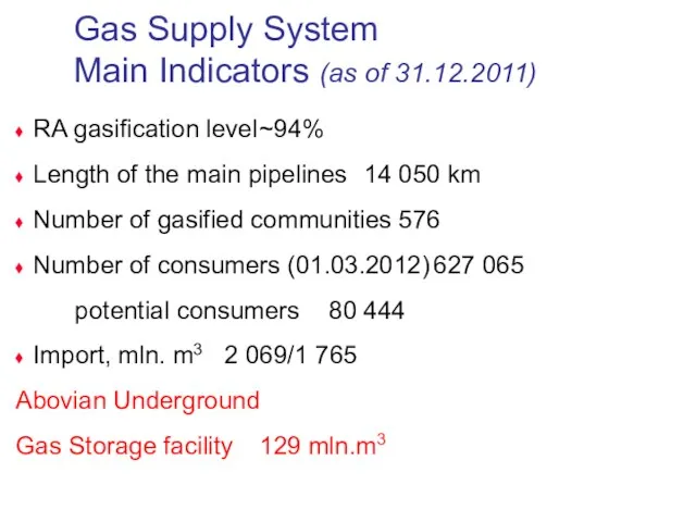 RA gasification level ~94% Length of the main pipelines 14