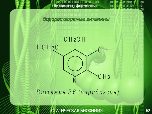 Витамины, ферменты 62 СТАТИЧЕСКАЯ БИОХИМИЯ Водорастворимые витамины