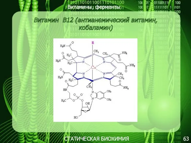 Витамины, ферменты 63 СТАТИЧЕСКАЯ БИОХИМИЯ Витамин В12 (антианемический витамин, кобаламин)