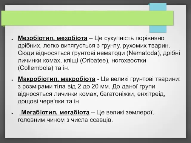 Мезобіотип, мезобіота – Це сукупність порівняно дрібних, легко витягується з