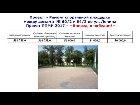 Проект - Ремонт спортивной площадки между домами № 60/2 и 64/2 по ул.