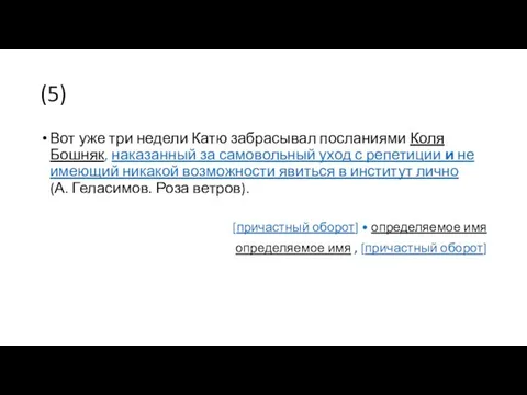 (5) Вот уже три недели Катю забрасывал посланиями Коля Бошняк,