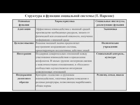 Структура и функции социальной системы (Т. Парсонс)