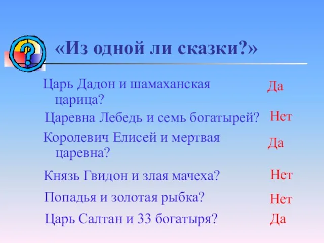 «Из одной ли сказки?» Царь Дадон и шамаханская царица? Царевна