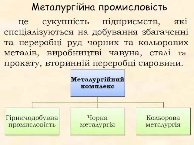 це сукупність підприємств, які спеціалізуються на добування збагаченні та переробці