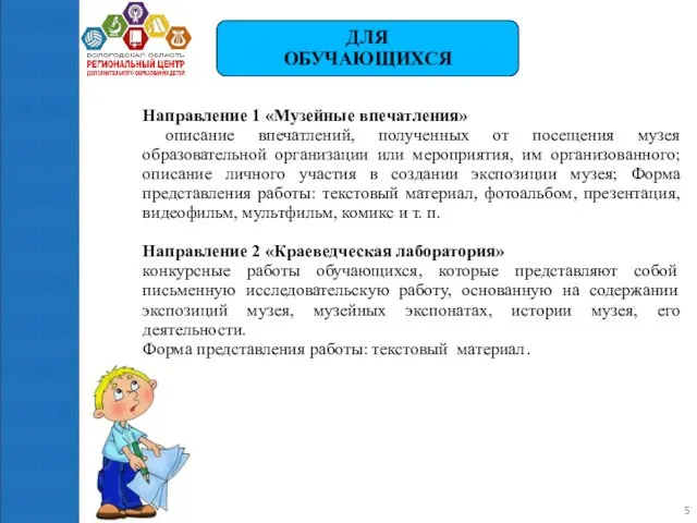 ДЛЯ ОБУЧАЮЩИХСЯ Направление 1 «Музейные впечатления» описание впечатлений, полученных от