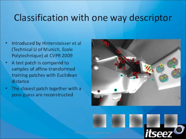 Classification with one way descriptor Introduced by Hinterstoisser et al