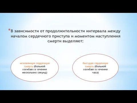 В зависимости от продолжительности интервала между началом сердечного приступа и