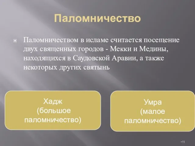 Паломничество Паломничеством в исламе считается посещение двух священных городов -