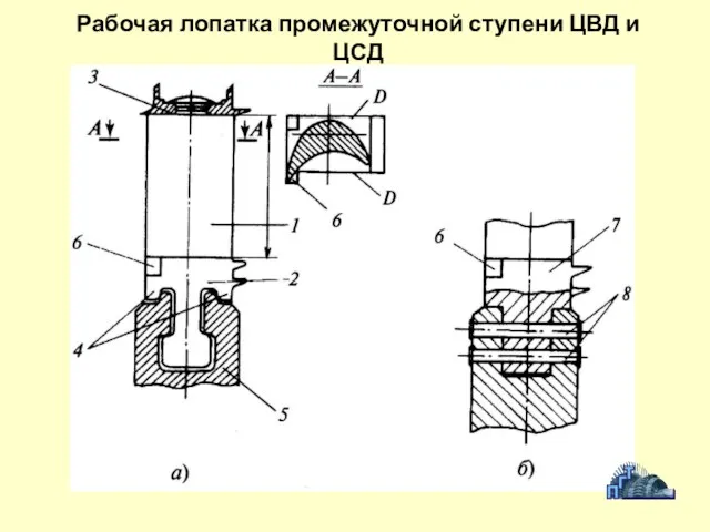 Рабочая лопатка промежуточной ступени ЦВД и ЦСД