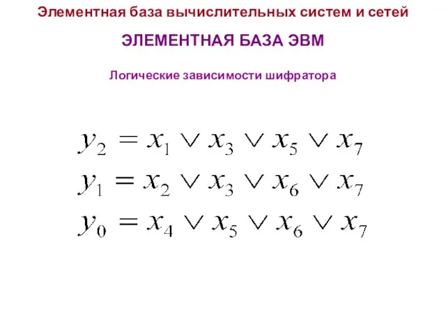 Элементная база вычислительных систем и сетей ЭЛЕМЕНТНАЯ БАЗА ЭВМ Логические зависимости шифратора