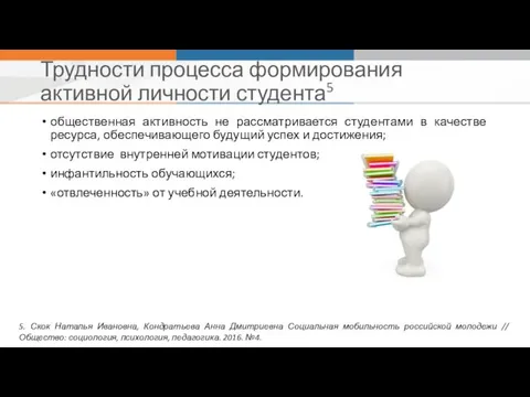 Трудности процесса формирования активной личности студента5 общественная активность не рассматривается