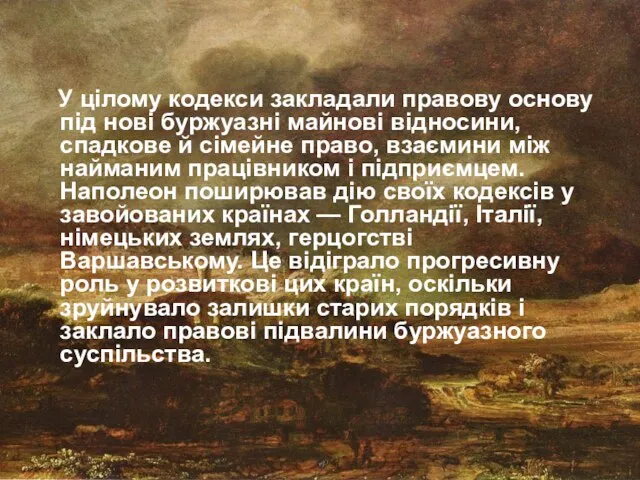 У цілому кодекси закладали правову основу під нові буржуазні майнові