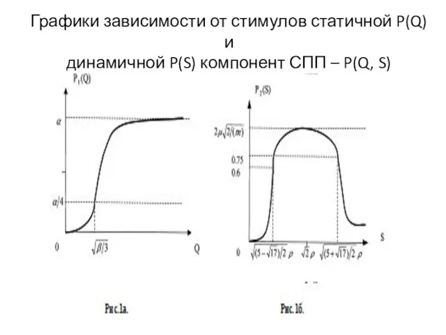 Графики зависимости от стимулов статичной P(Q) и динамичной P(S) компонент СПП – P(Q, S)