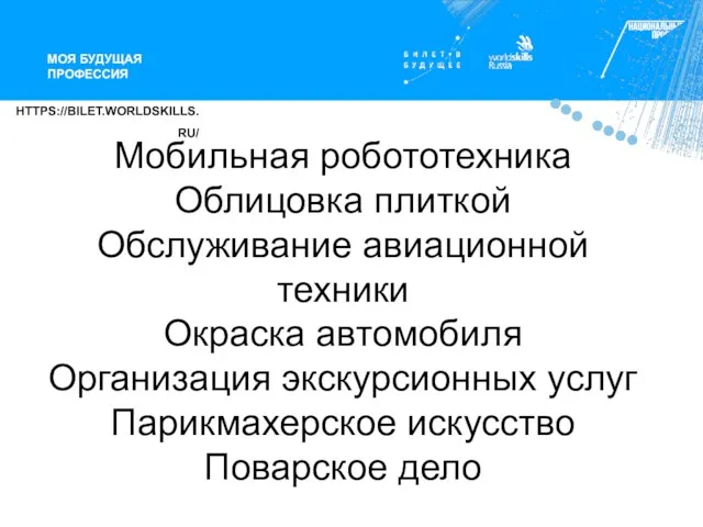 Мобильная робототехника Облицовка плиткой Обслуживание авиационной техники Окраска автомобиля Организация