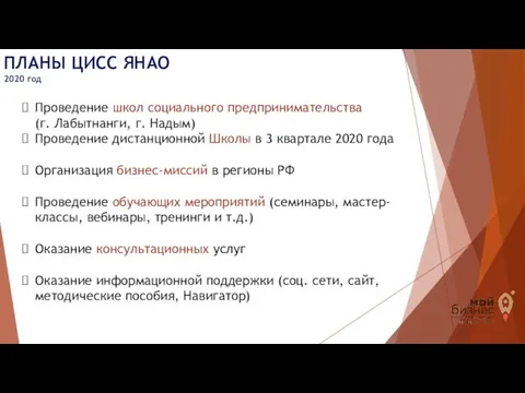 ПЛАНЫ ЦИСС ЯНАО 2020 год Проведение школ социального предпринимательства (г.