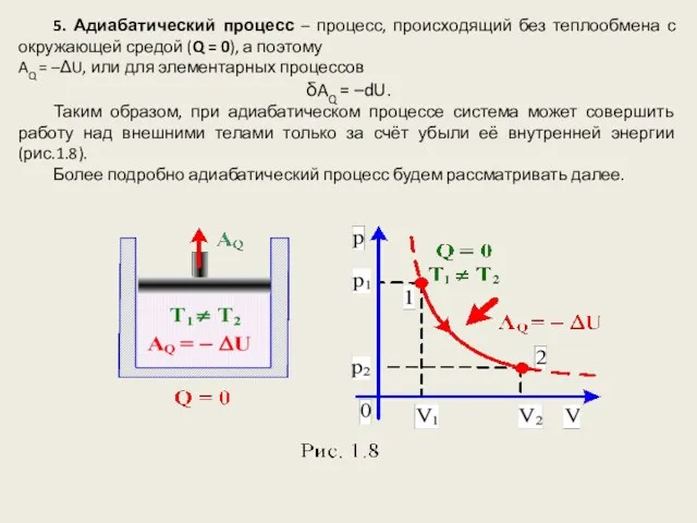 5. Адиабатический процесс – процесс, происходящий без теплообмена с окружающей