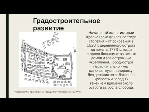 Градостроительное развитие Начальный этап в истории Красноярска длился полтора столетия