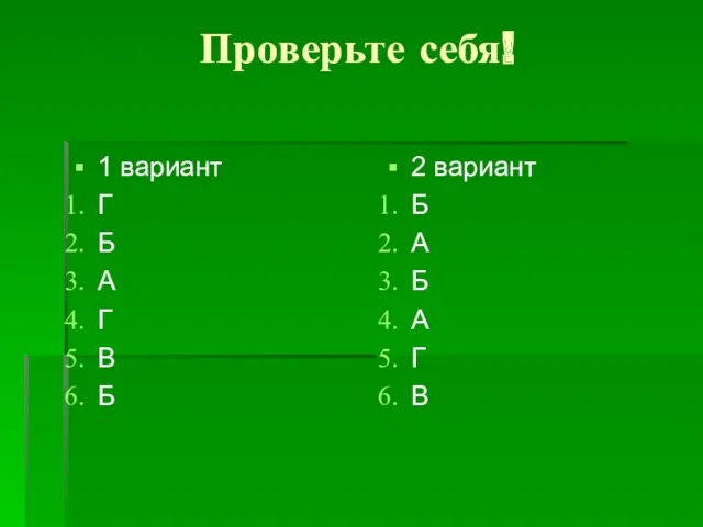 Проверьте себя! 1 вариант Г Б А Г В Б