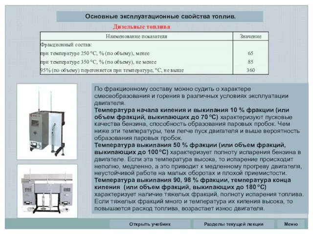 Разделы текущей лекции Основные эксплуатационные свойства топлив. По фракционному составу