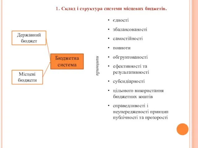 Державний бюджет Місцеві бюджети Бюджетна система принципи єдності збалансованості самостійності