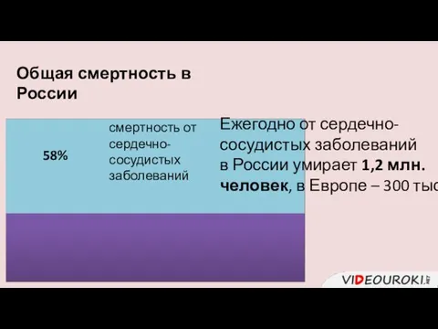 Общая смертность в России 58% смертность от сердечно-сосудистых заболеваний Ежегодно