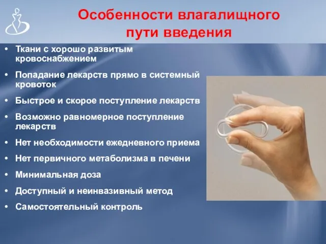 Особенности влагалищного пути введения Ткани с хорошо развитым кровоснабжением Попадание