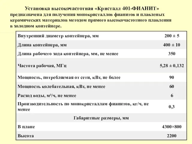 Установка высокочастотная «Кристалл 401-ФИАНИТ» предназначена для получения монокристаллов фианитов и