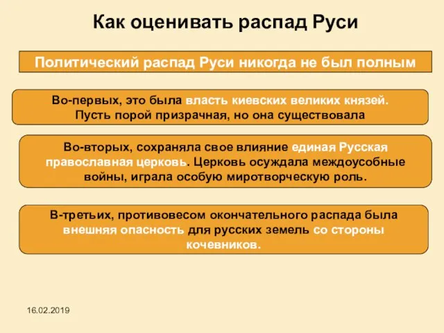 16.02.2019 Как оценивать распад Руси Политический распад Руси никогда не