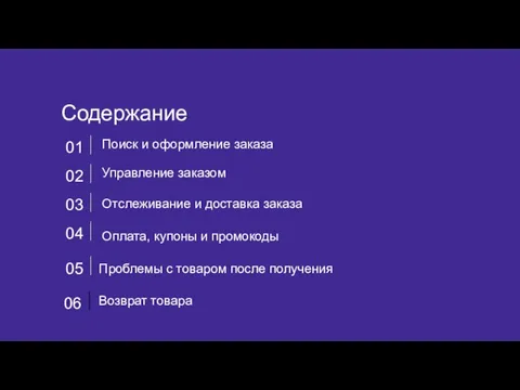 01 Поиск и оформление заказа 02 Управление заказом 03 Отслеживание