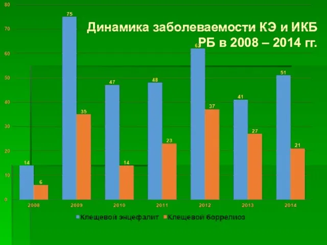 Динамика заболеваемости КЭ и ИКБ РБ в 2008 – 2014 гг.