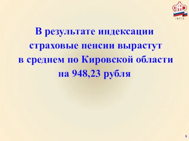 В результате индексации страховые пенсии вырастут в среднем по Кировской области на 948,23 рубля