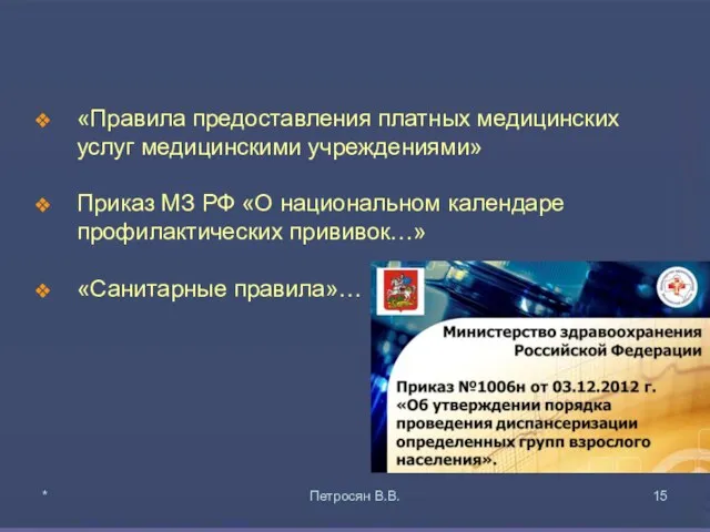 «Правила предоставления платных медицинских услуг медицинскими учреждениями» Приказ МЗ РФ