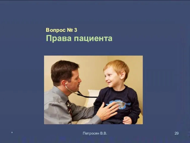 Вопрос № 3 Права пациента * Петросян В.В.