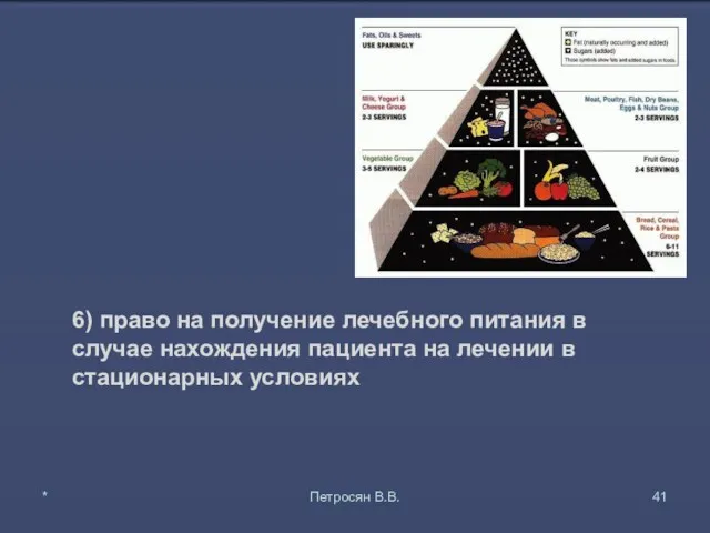 6) право на получение лечебного питания в случае нахождения пациента на лечении в